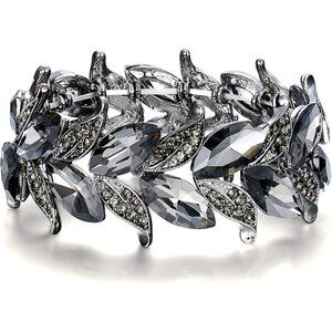 Women's Bridal Crystal Marquise Leaf Stretch Bangle Wedding Jewelry